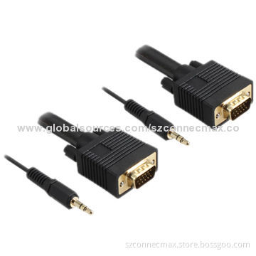 VGA Male to Male Cables with Audio, Double Shielded Coax RGB Conductor